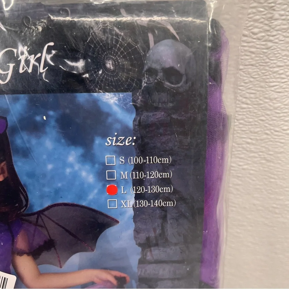 NWT Girls Bat Witch Costume Halloween Cosplay Fancy Dress Up‎ with Bat Wings L